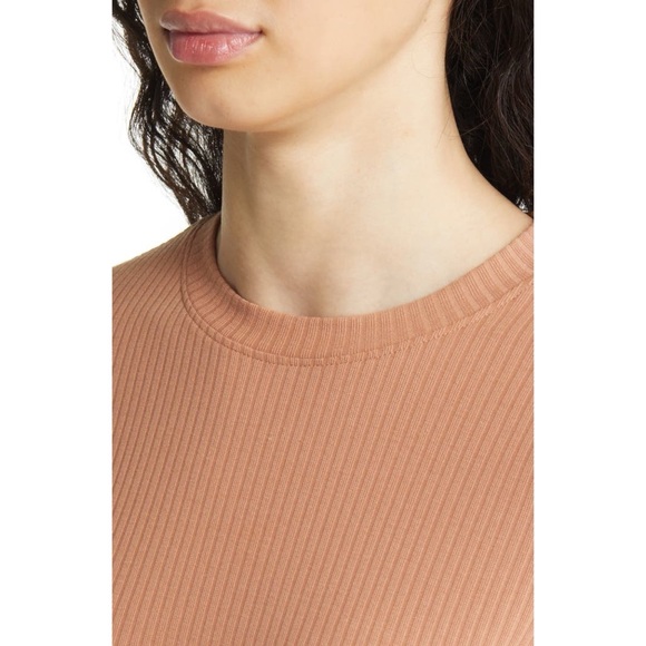 Open Edit Long Sleeve Crew Neck Ribbed Maxi Dress in Tan/Orange Women’s Size M - Picture 4 of 11